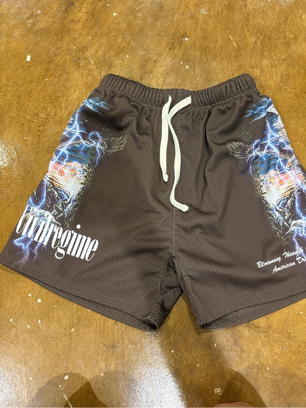 Men's Brown Graphic Athletic Mesh Shorts with Drawstring